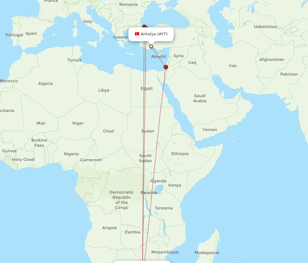 AYT-JNB flight routes