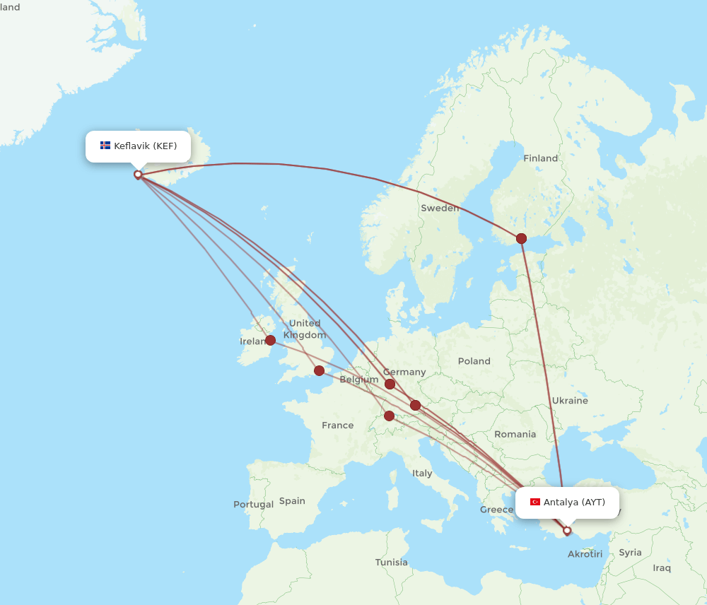 AYT-KEF flight routes