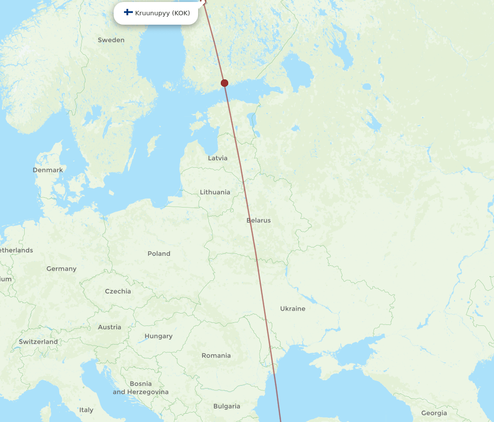 Antalya - Kokkola/Pietarsaari route map and flight paths