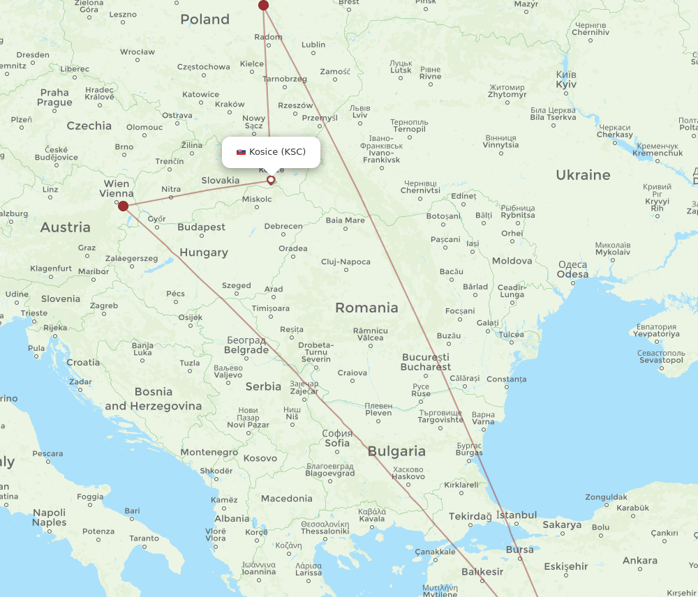 AYT-KSC flight routes