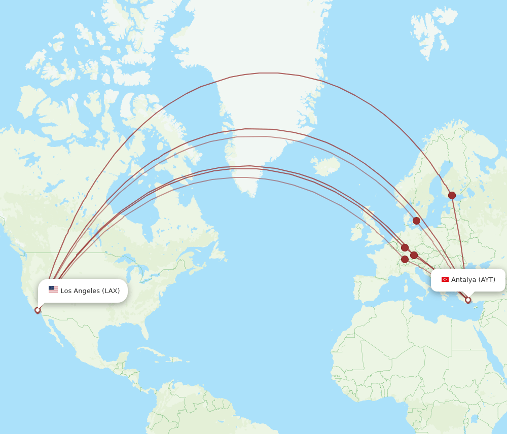 AYT-LAX flight routes
