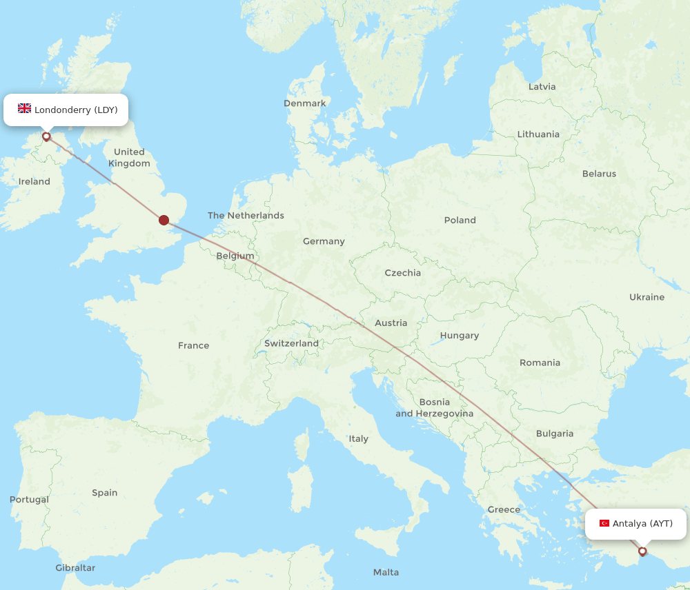 AYT-LDY flight routes