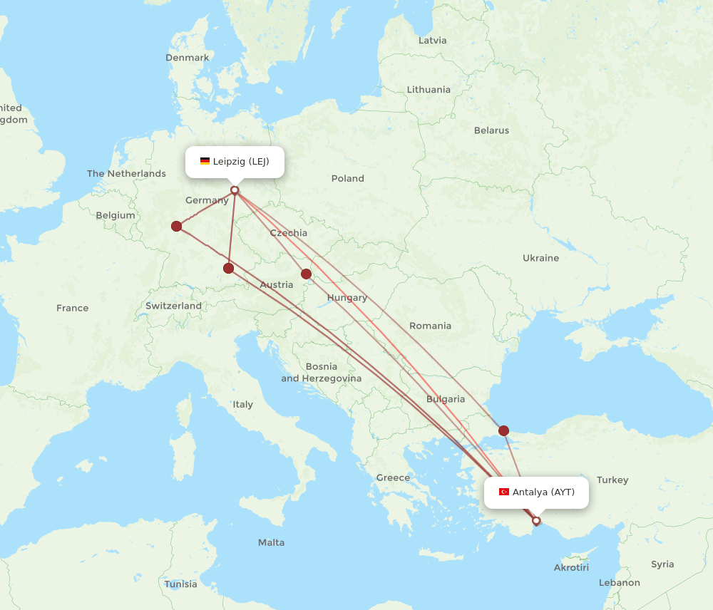 AYT to LEJ flights and routes map