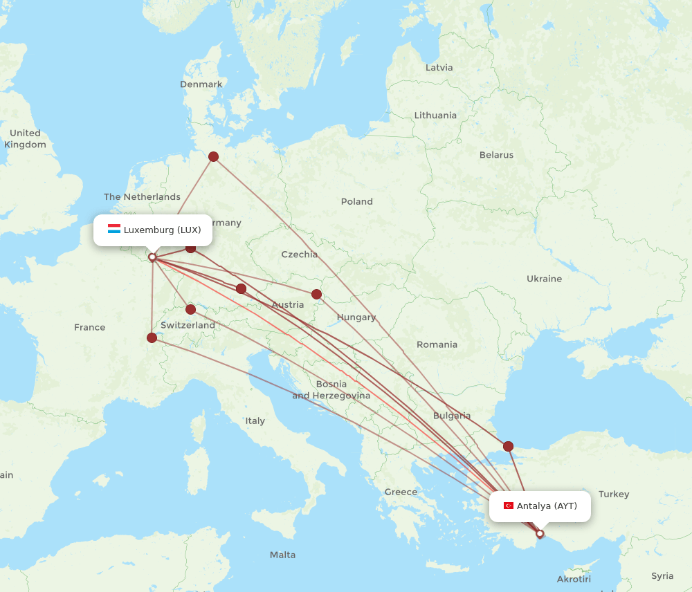 AYT-LUX flight routes
