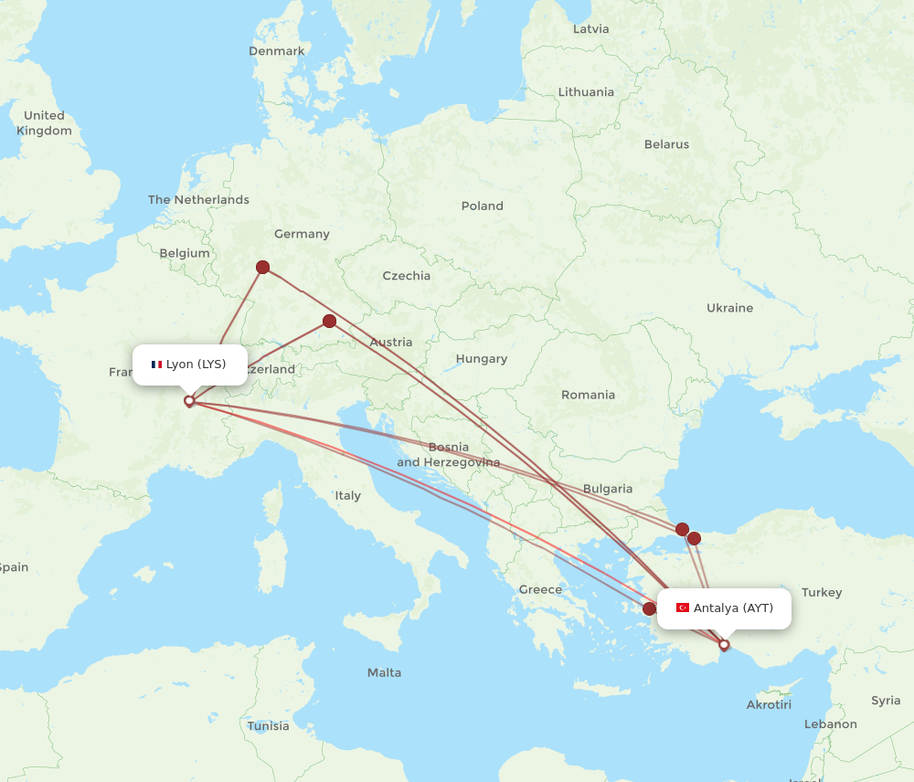 AYT to LYS flights and routes map
