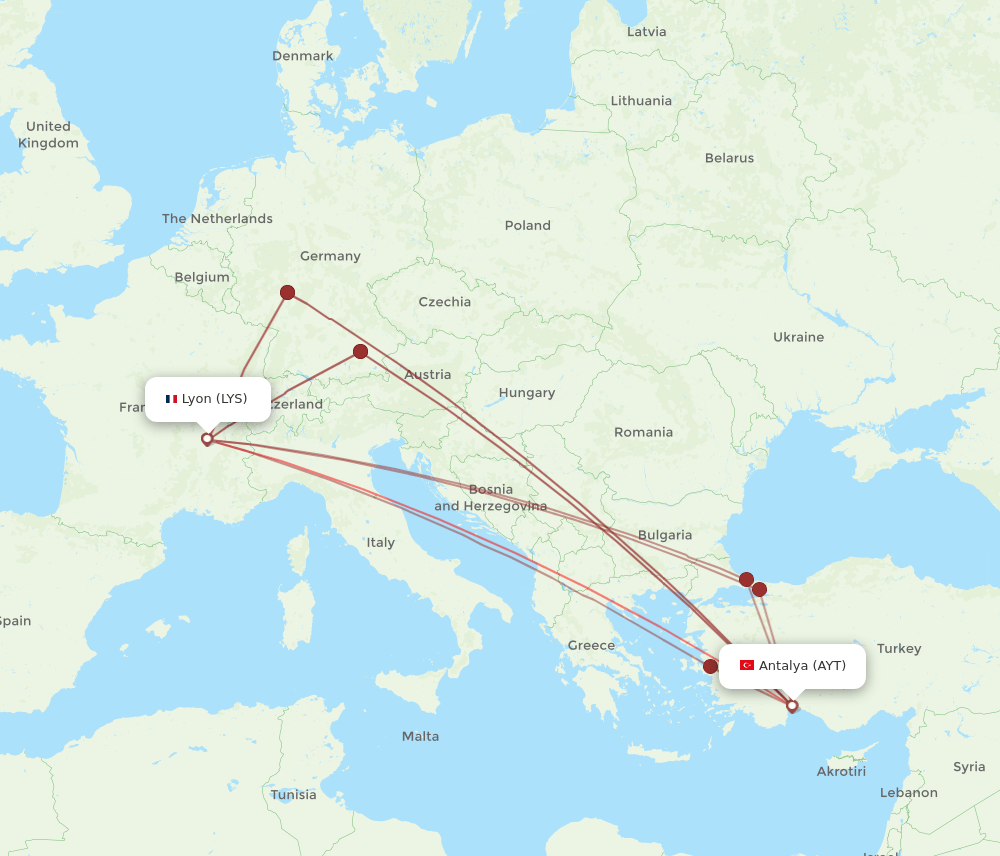 AYT-LYS flight routes