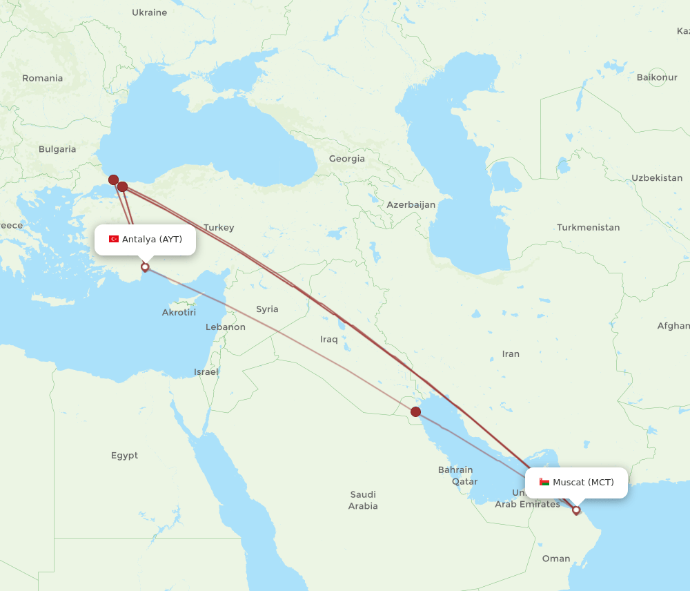 AYT to MCT flights and routes map