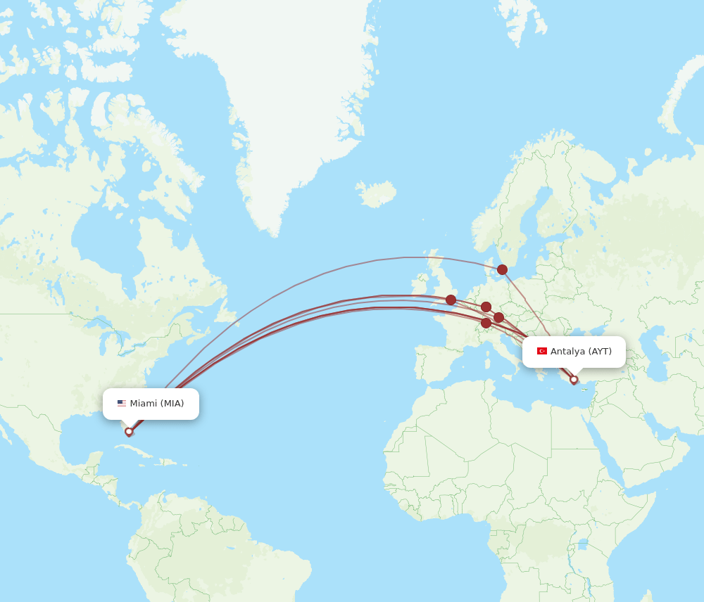 AYT-MIA flight routes