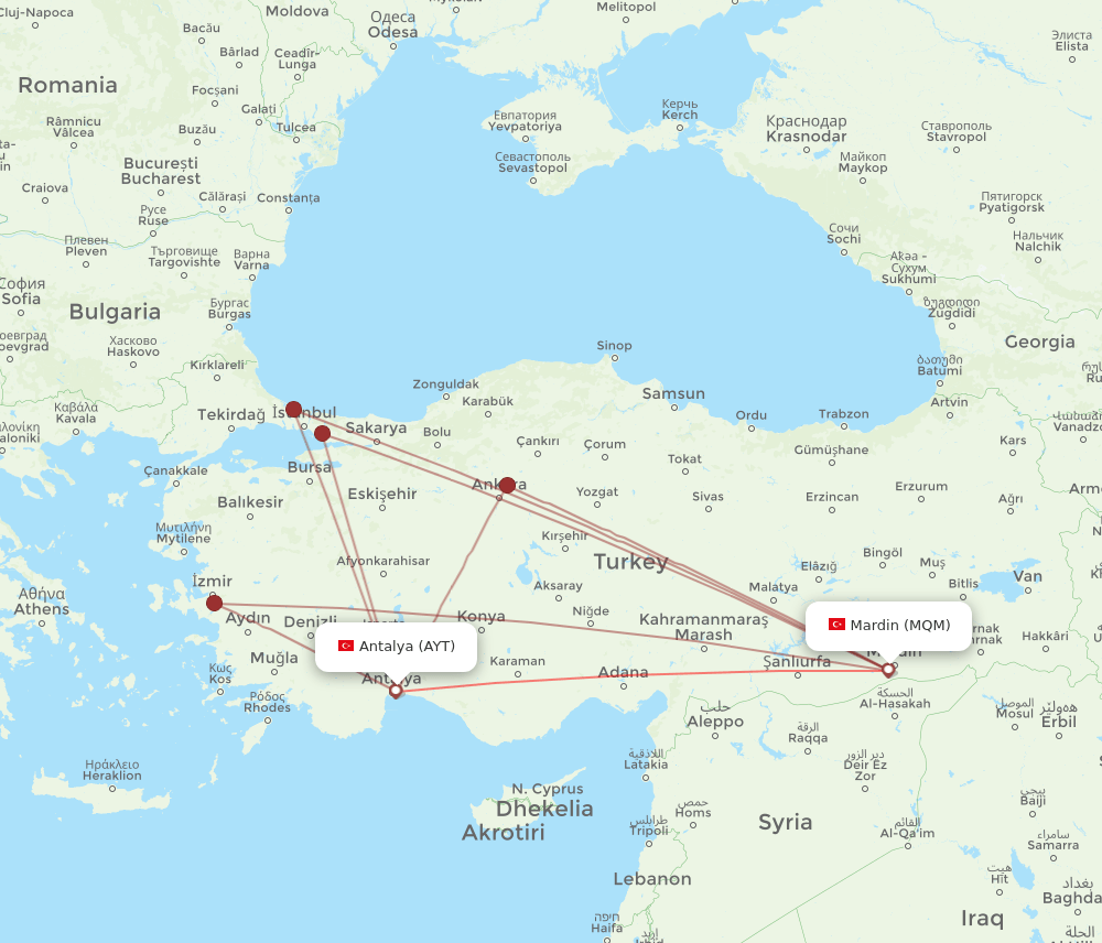 AYT to MQM flights and routes map