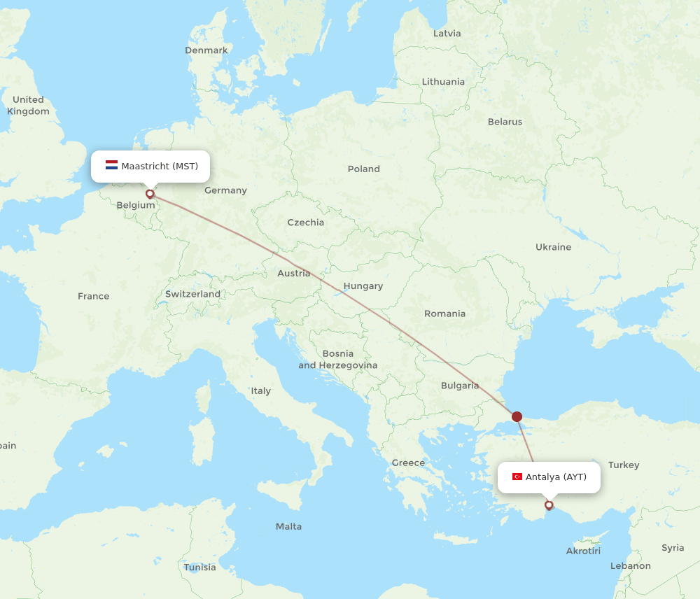 AYT to MST flights and routes map