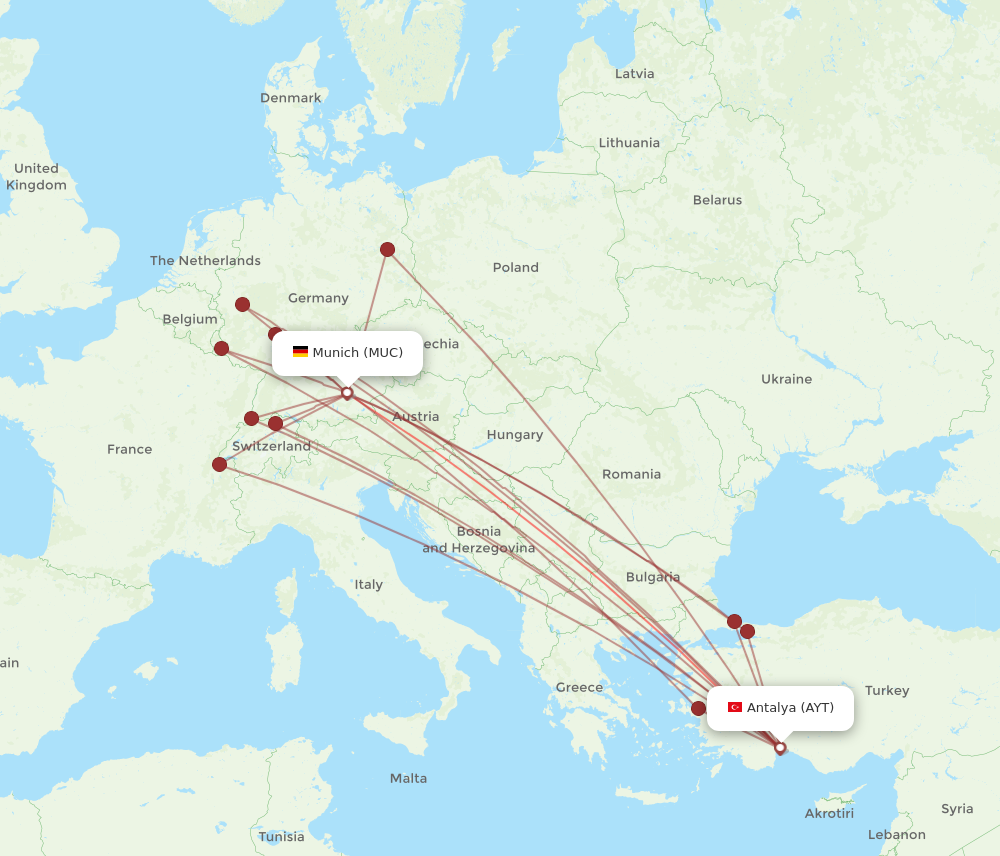 AYT to MUC flights and routes map
