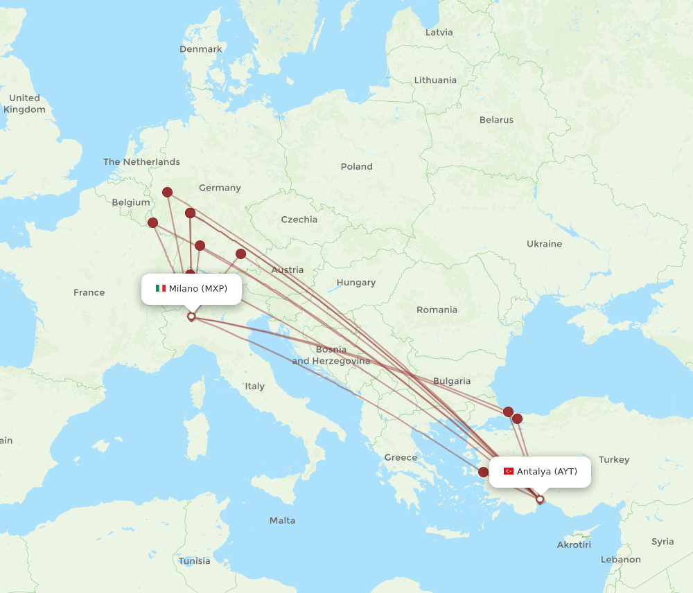 AYT to MXP flights and routes map