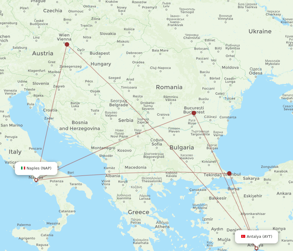 AYT to NAP flights and routes map
