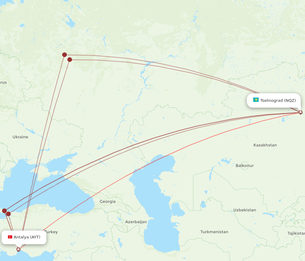 AYT to NQZ flights and routes map