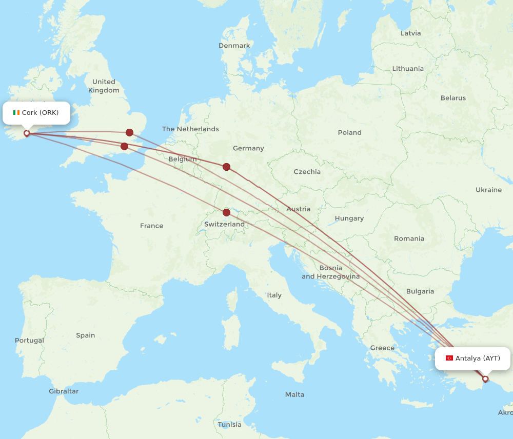 AYT to ORK flights and routes map