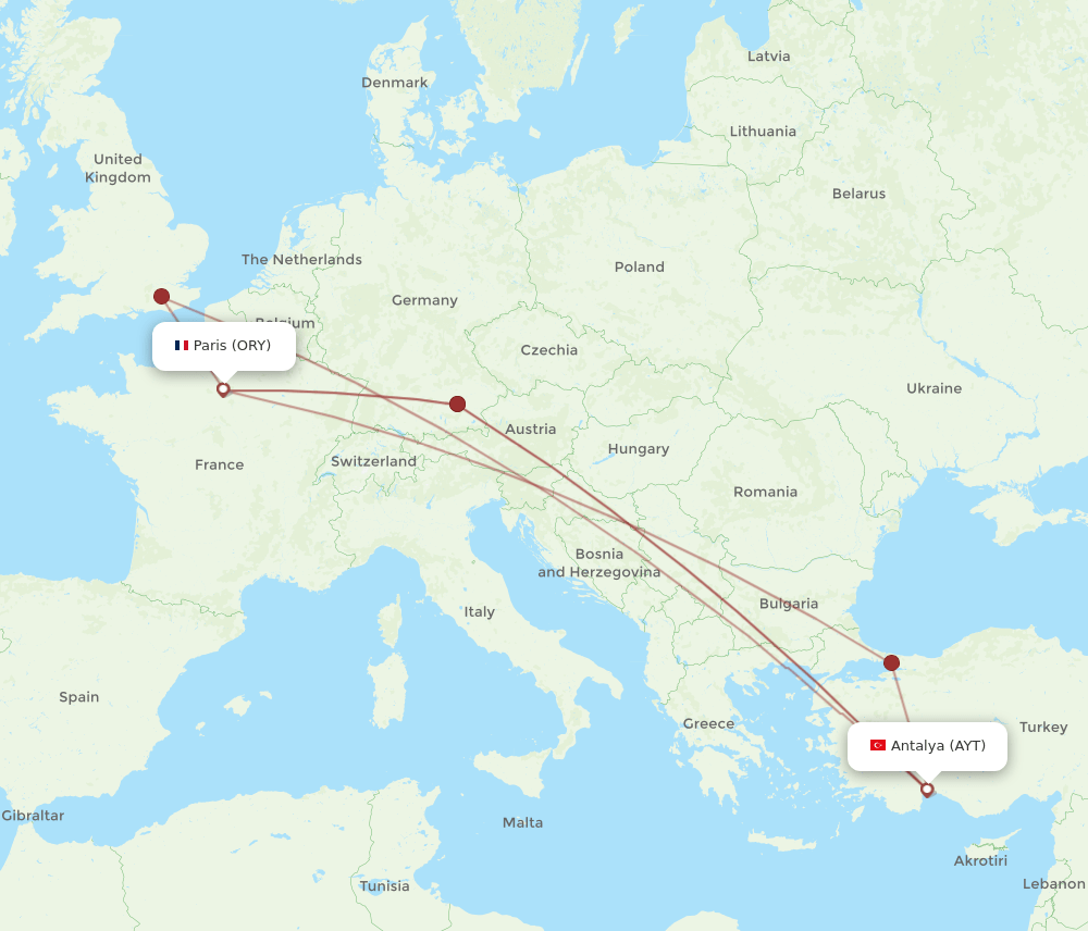 AYT to ORY flights and routes map