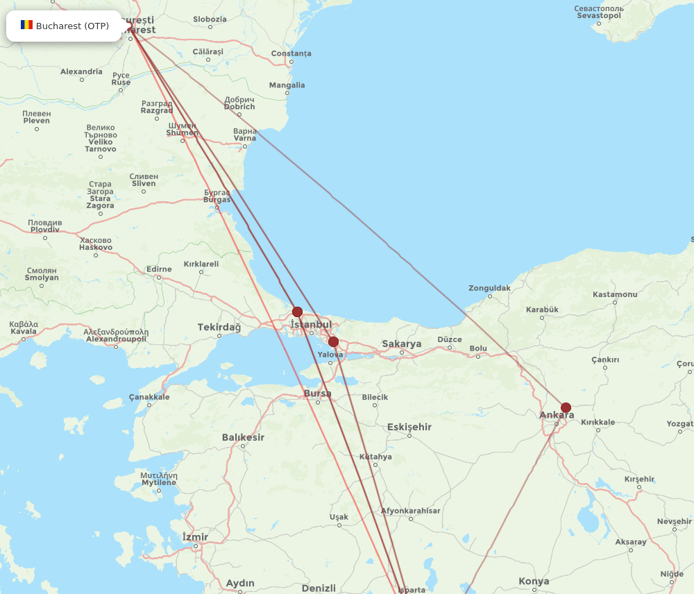 AYT to OTP flights and routes map