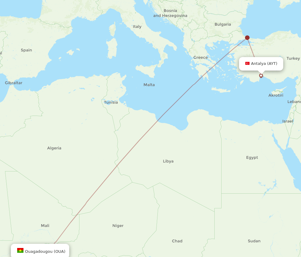 AYT to OUA flights and routes map