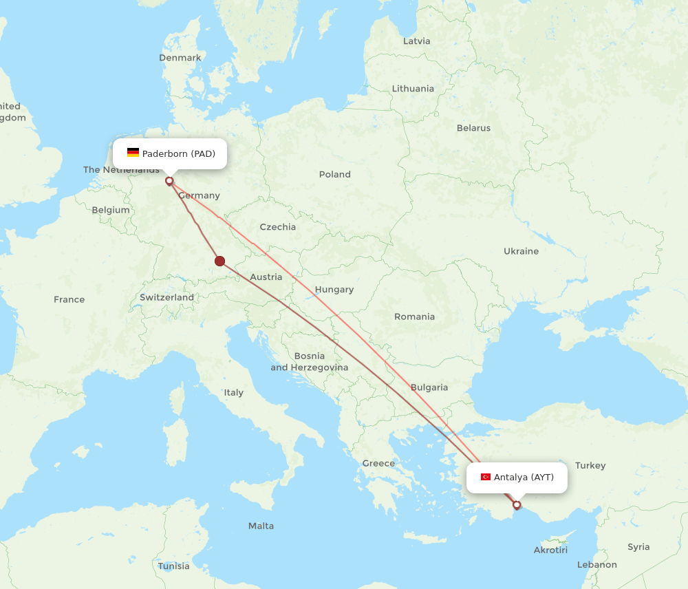 Antalya - Paderborn route map and flight paths