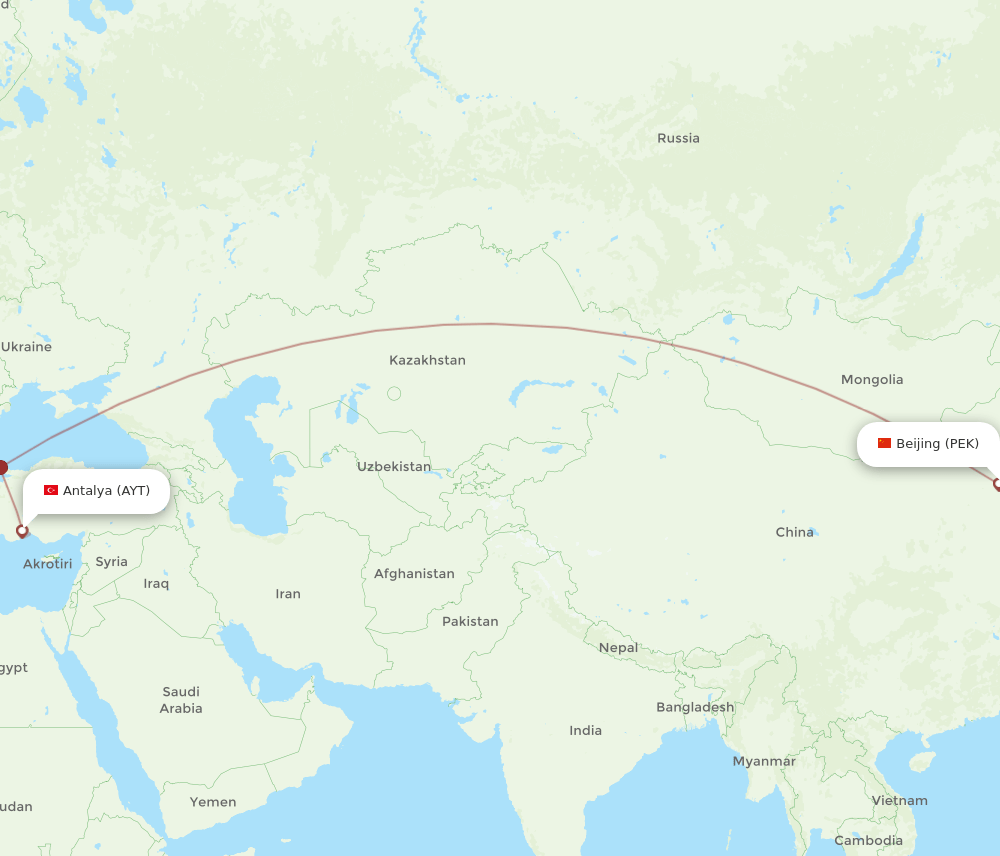 AYT-PEK flight routes