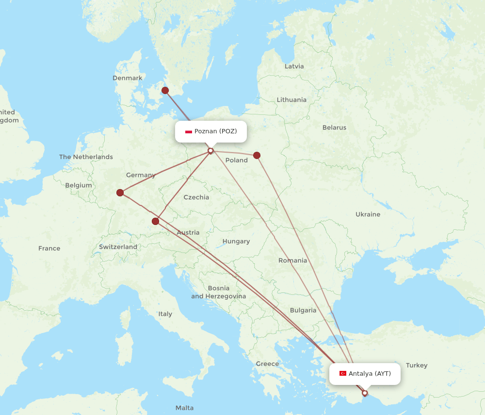 AYT-POZ flight routes