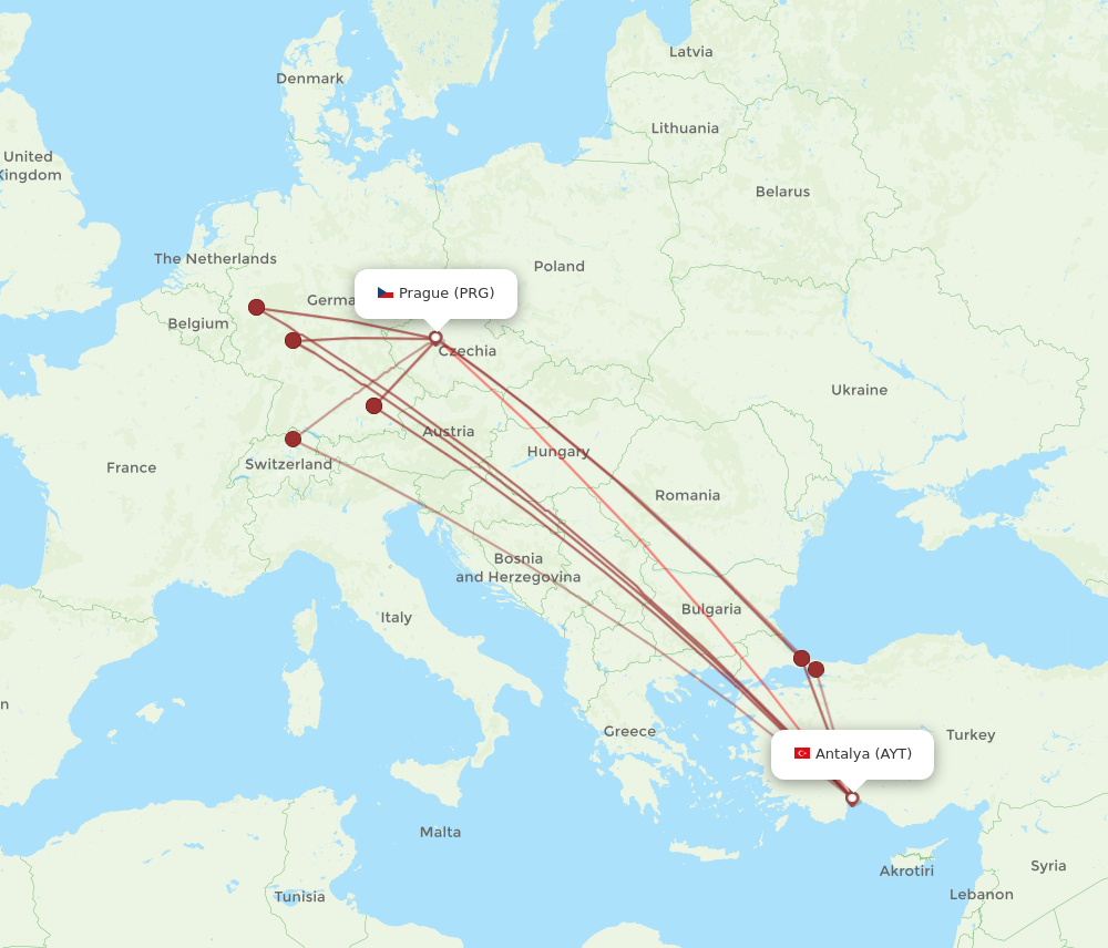 AYT to PRG flights and routes map