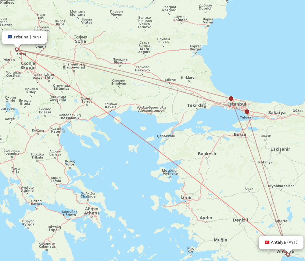 AYT-PRN flight routes