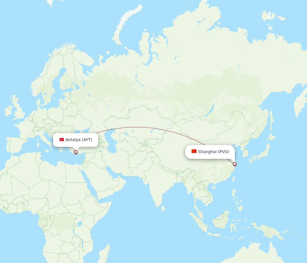 AYT-PVG flight routes