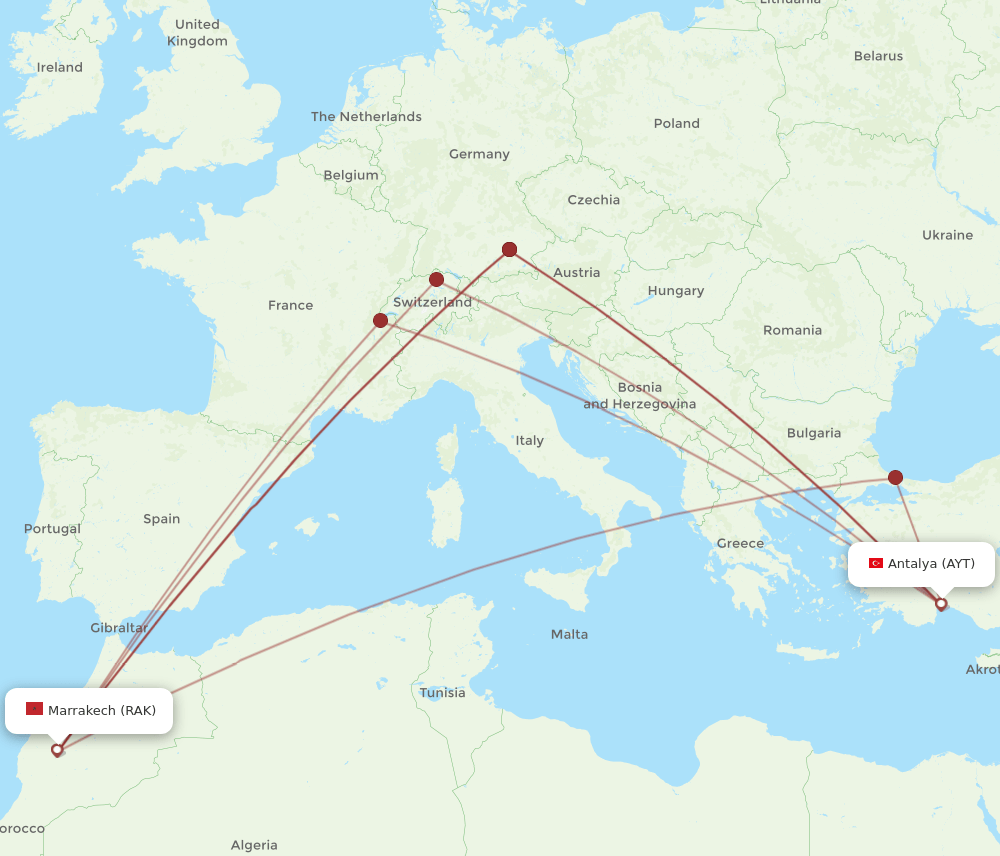 AYT-RAK flight routes