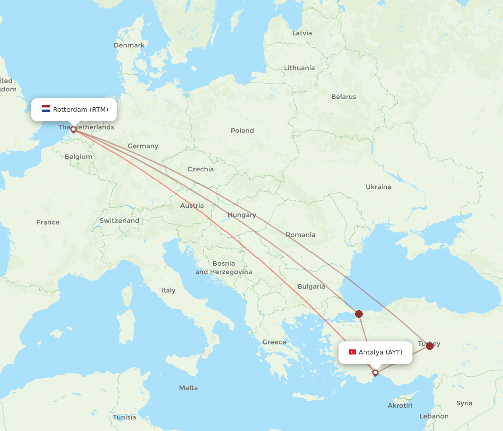 AYT to RTM flights and routes map