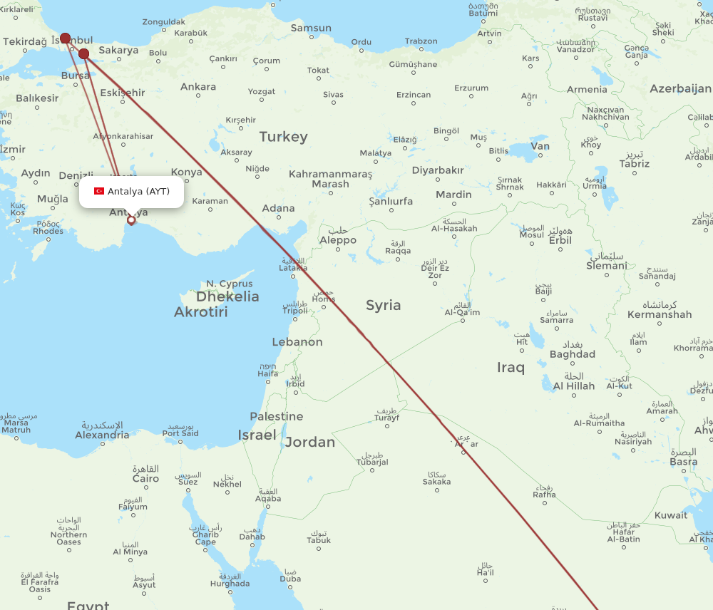AYT to RUH flights and routes map