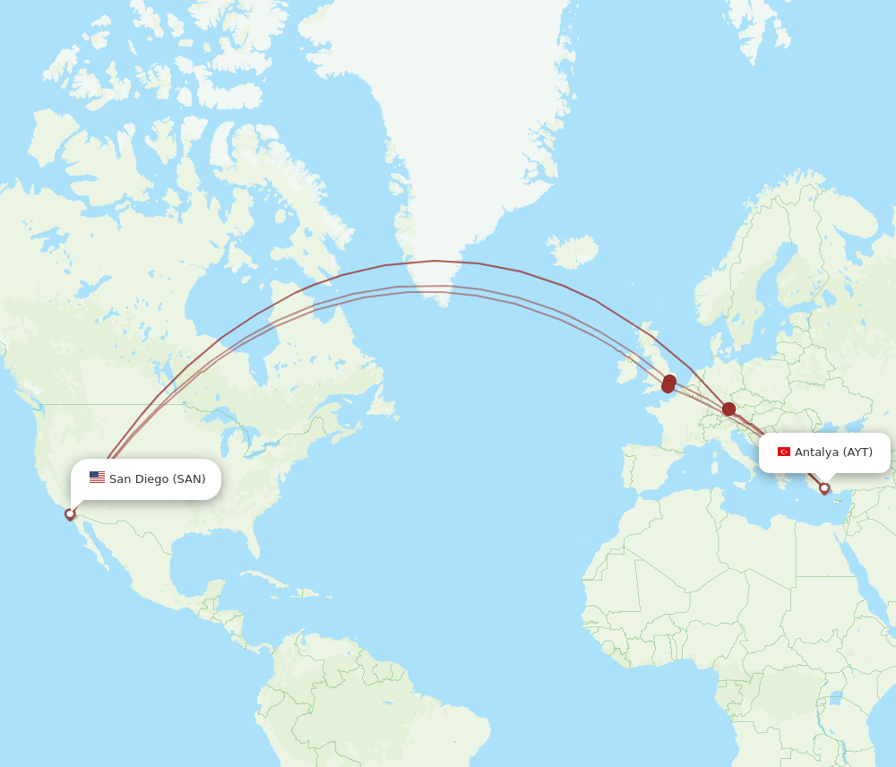 AYT-SAN flight routes