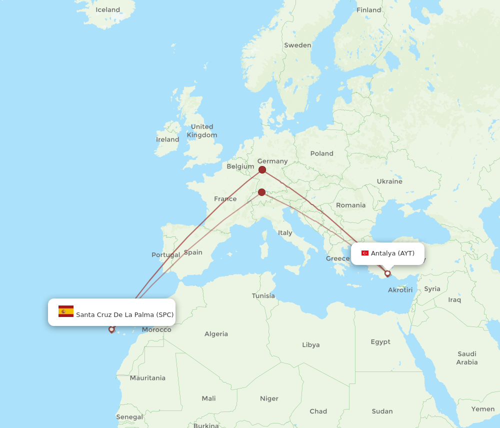 Santa Cruz De La Palma - Antalya route map and flight paths