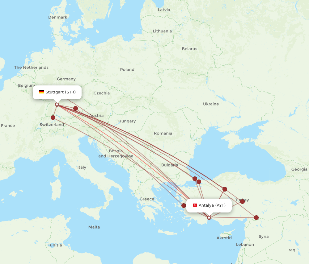 AYT to STR flights and routes map