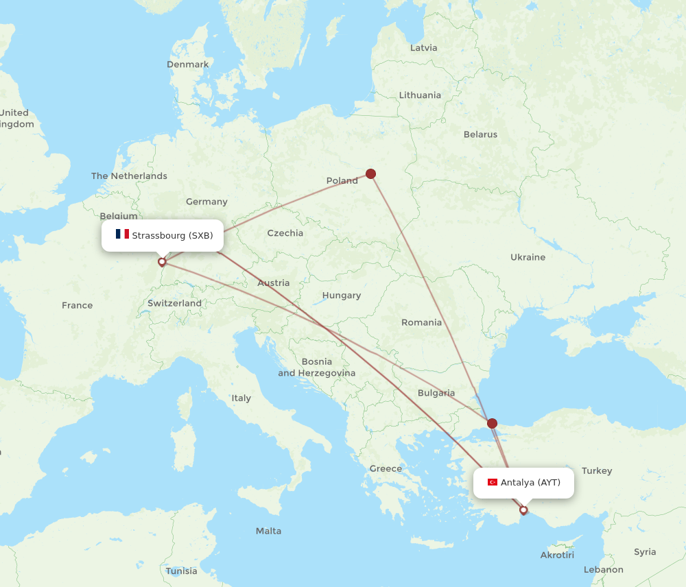 AYT to SXB flights and routes map