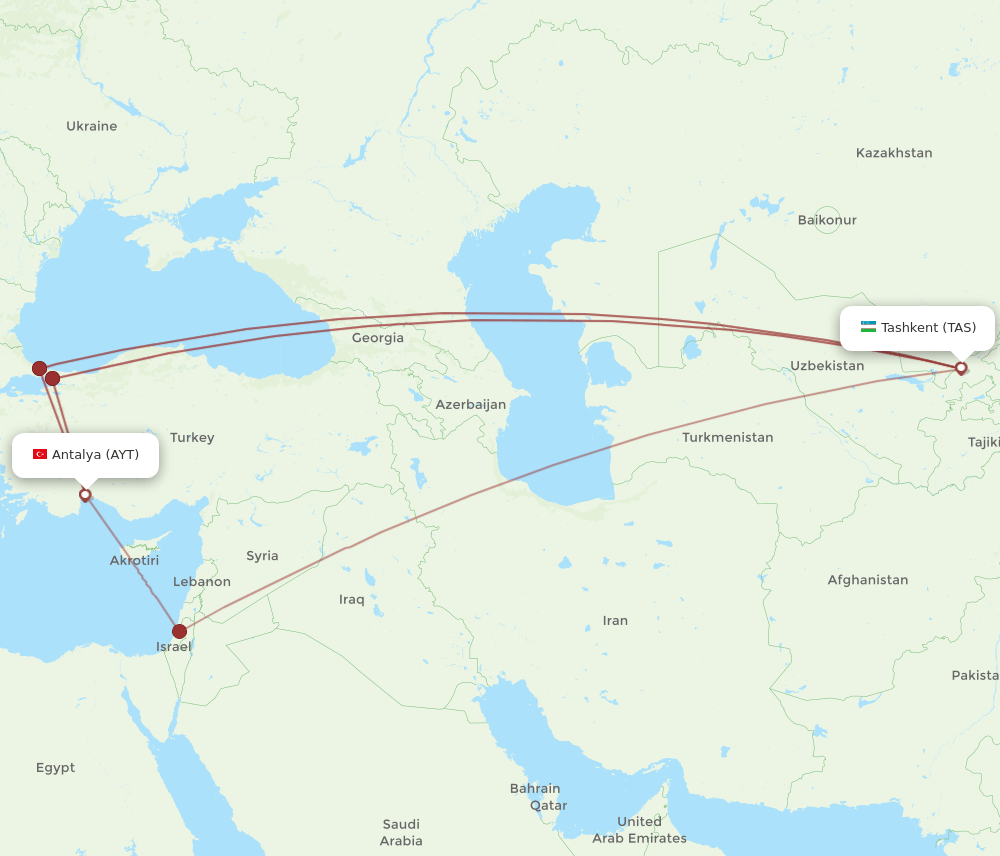 AYT-TAS flight routes