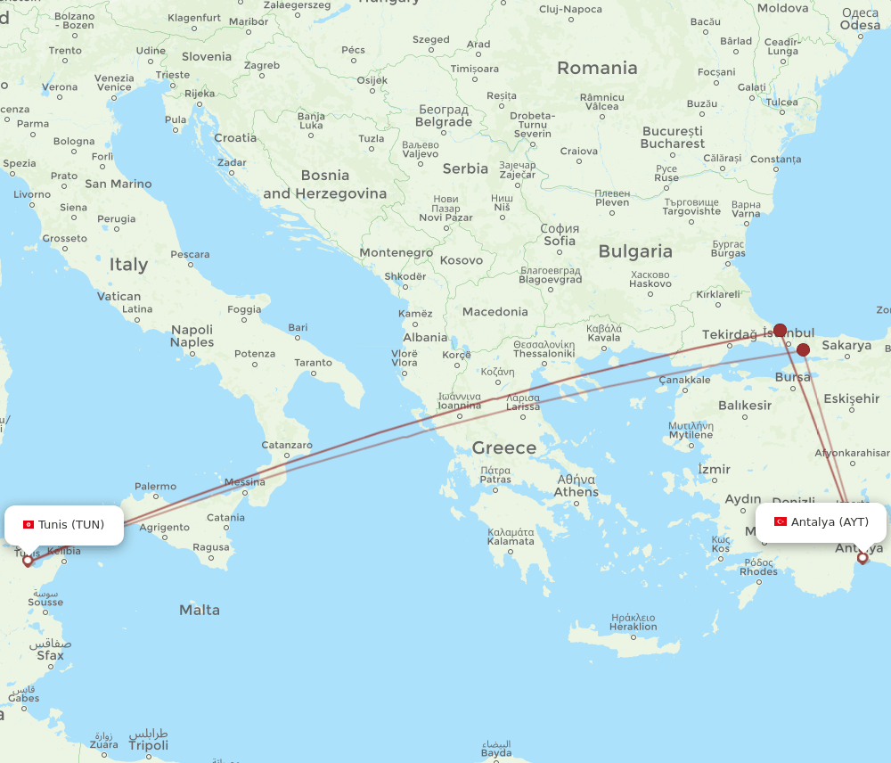 AYT-TUN flight routes
