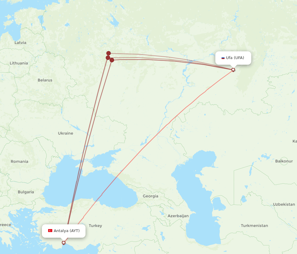 AYT-UFA flight routes