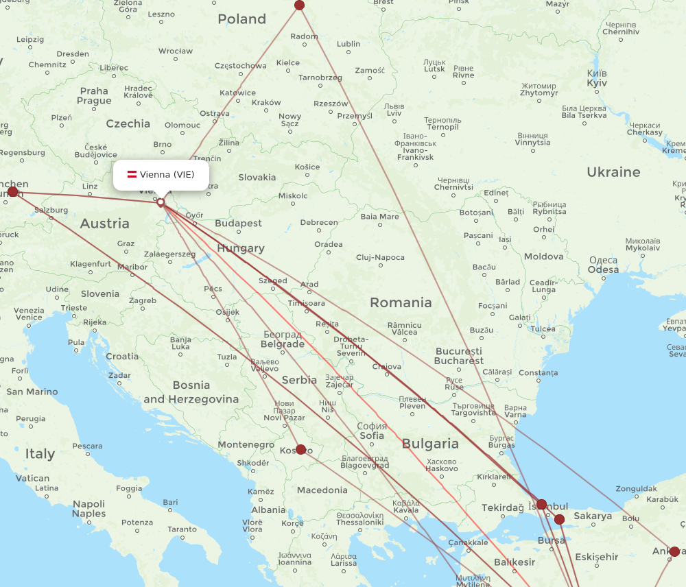 AYT to VIE flights and routes map