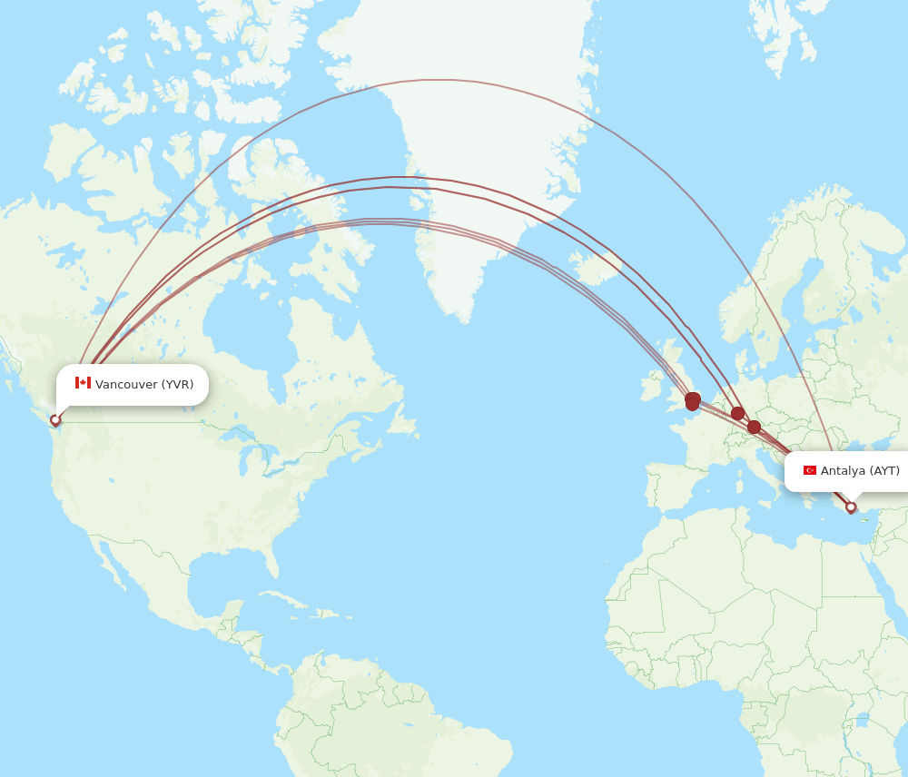 AYT-YVR flight routes