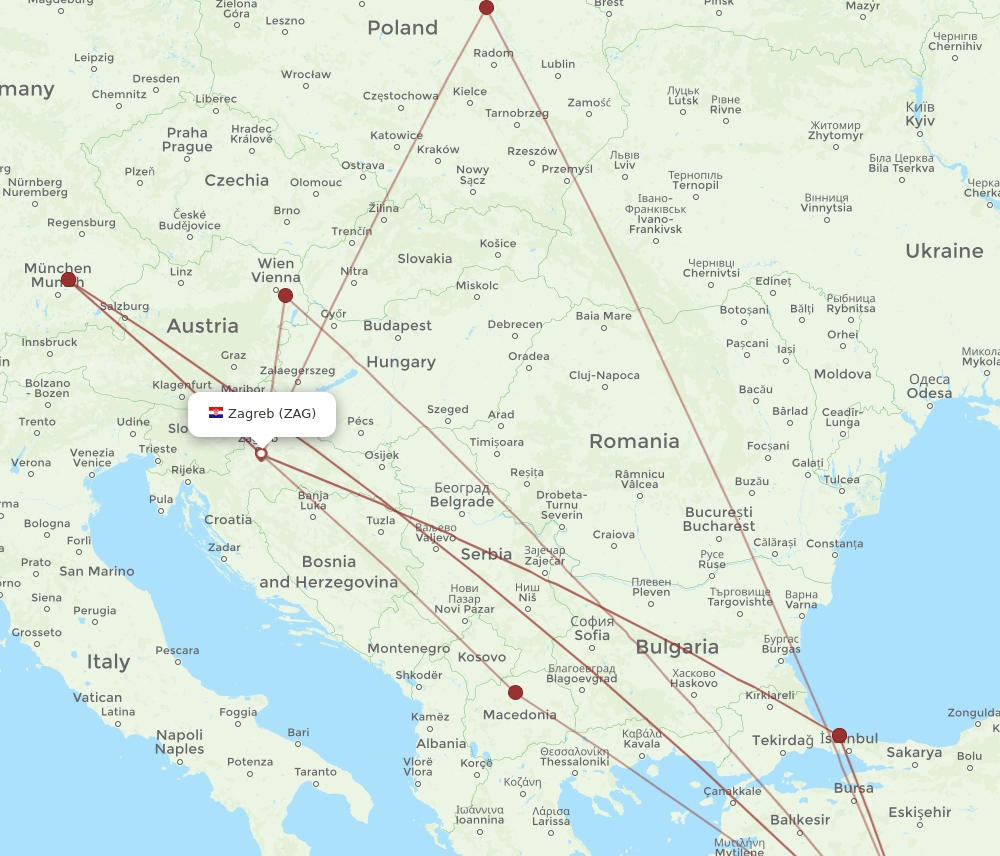 AYT-ZAG flight routes