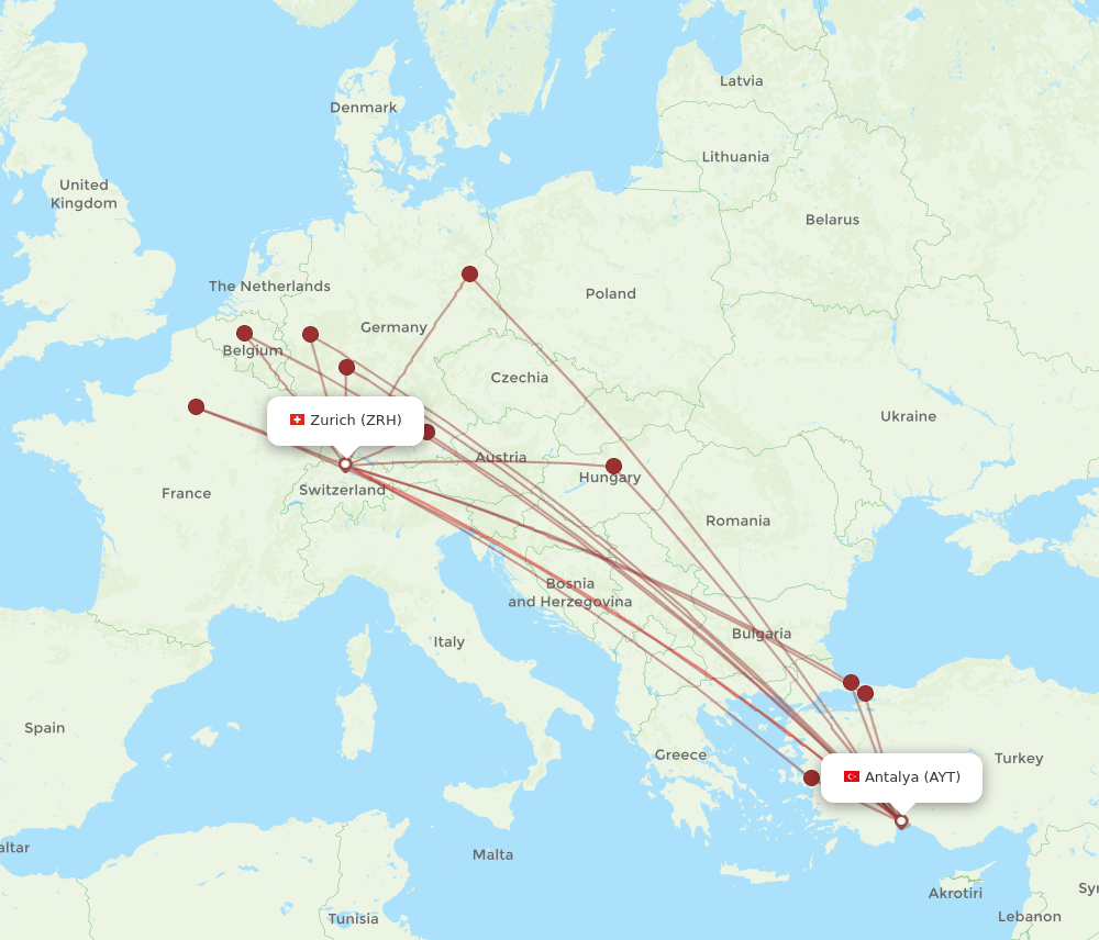 AYT-ZRH flight routes