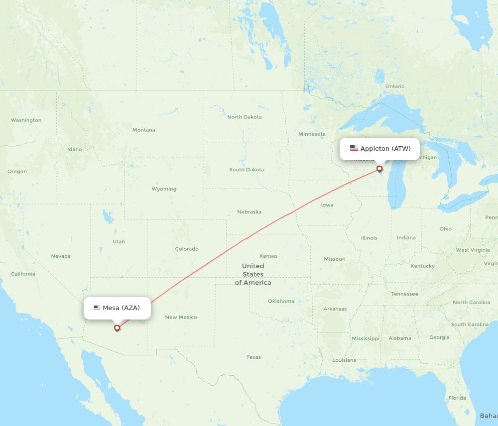 Mesa - Appleton route map and flight paths
