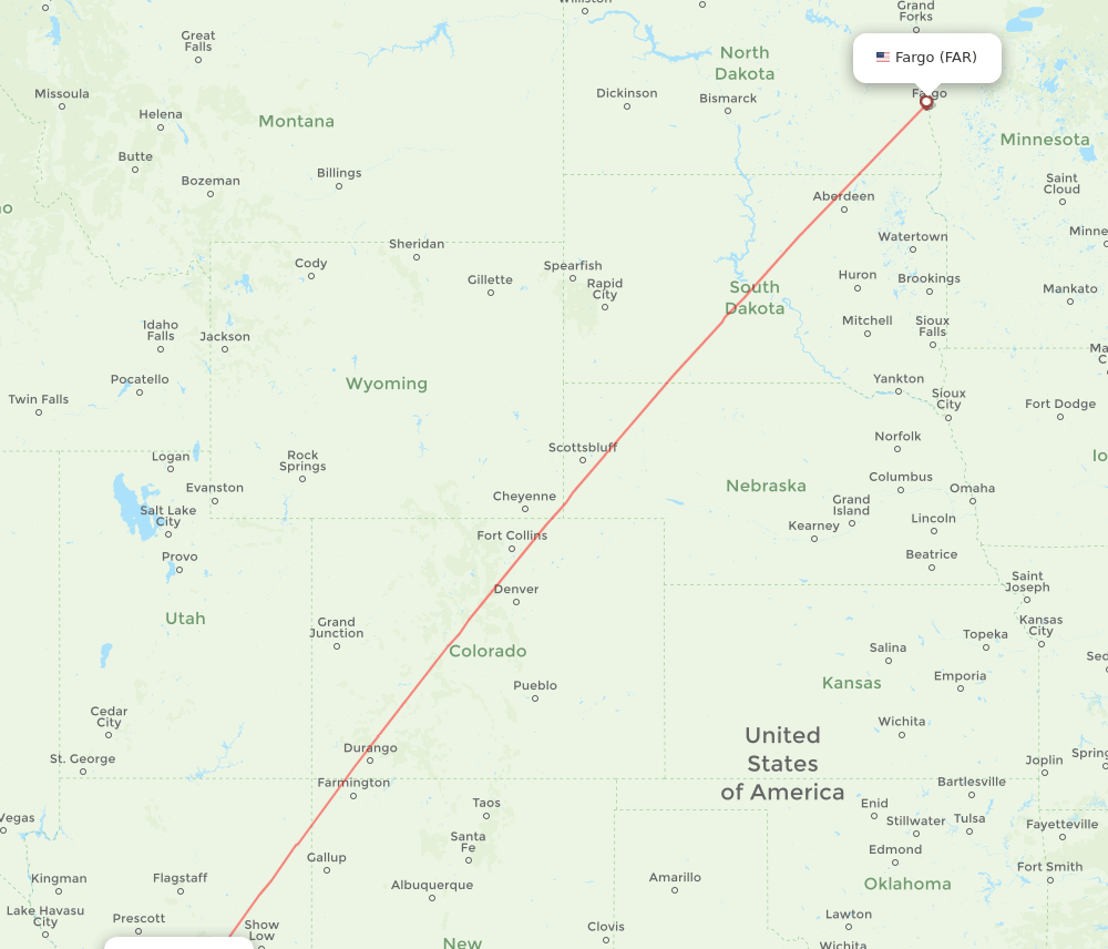 Mesa - Fargo route map and flight paths