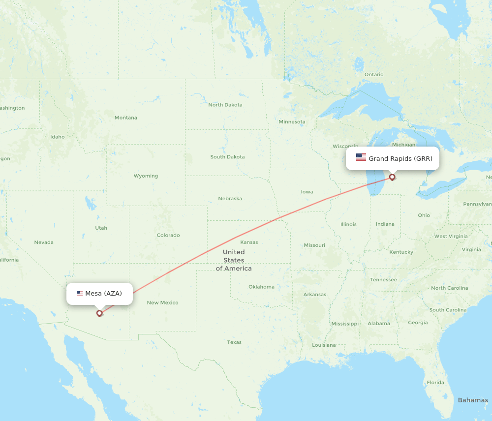 Mesa - Grand Rapids route map and flight paths