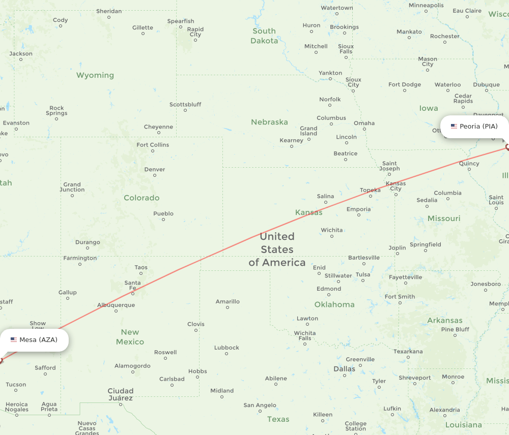 Mesa - Peoria route map and flight paths