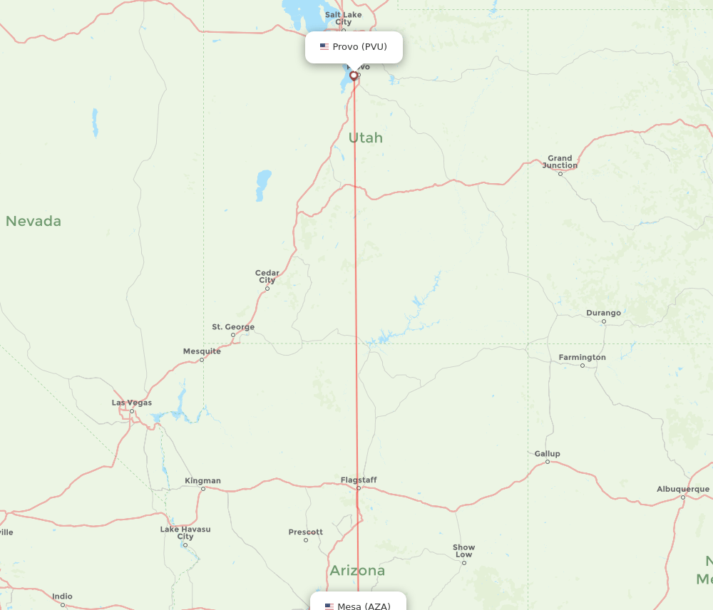Mesa - Provo route map and flight paths