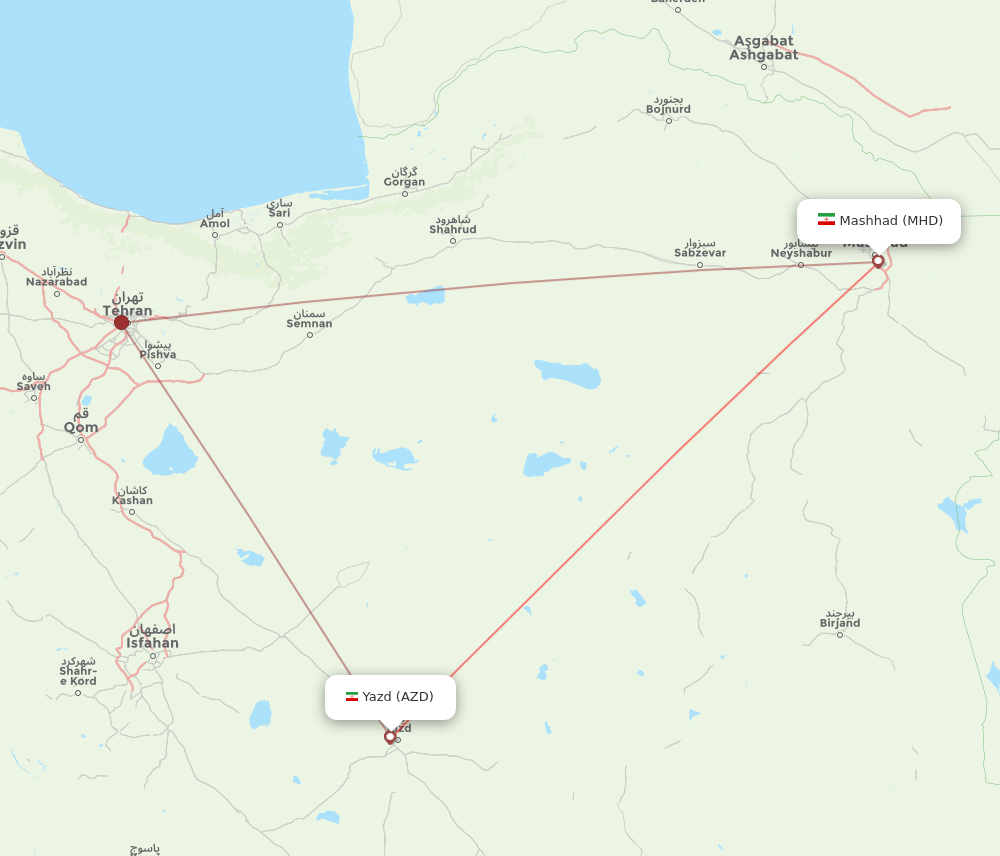 AZD to MHD flights and routes map