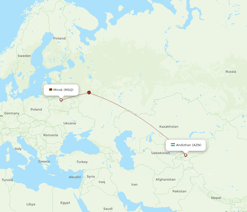 AZN to MSQ flights and routes map