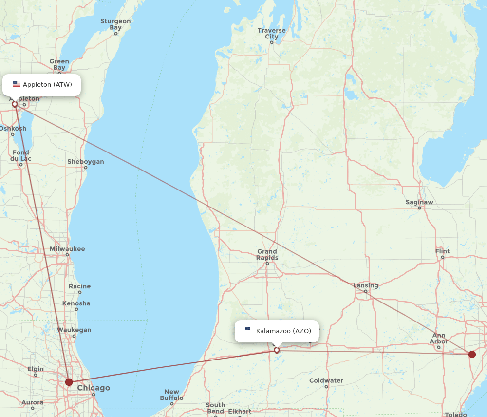 AZO-ATW flight routes